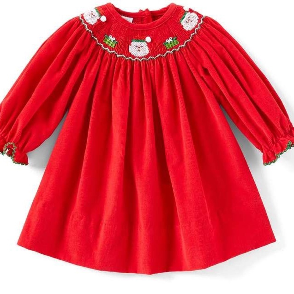 Edge hill collection vintage style embroidered Santa Christmas corduroy dress